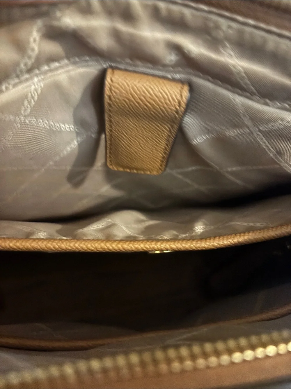 Michael Kors Cognac Saffiano Leather Tote with Logo Zip Pouch and Fur Pom - Picture 11 of 15